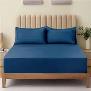 2000TC Super King Fitted Sheet Set with 2 Pillow Cases - Ultra Soft Microfiber, Deep Pocket - Navy