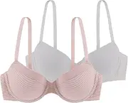 [DORINA] Comfort T-Shirt Bra, 3/4 Cup Women's Lightly Padded Striped Underwired Bra, Pack of 2, LOUISE/ECO-2PP, Black, Beige, Pink, Ivory