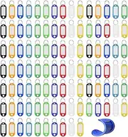 100Pcs Plastic Key Tags, BetterJonny 10 Colors Soft Plastic Keychain Tags Assorted Color ID Label Tags with Split Ring and Blank Label Window Luggage Tags Name Tags