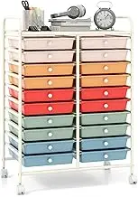 Giantex 20 Drawers Rolling Cart, Mobile Storage Drawer Cart, Classroom Organizer Cart for Office School Supplies Teacher Tools Scrapbook Paper Craft Small Printer, Utility Cart on Wheels, Macaron