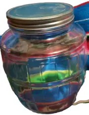 Barrel Glass Pickle Jar Silver Metal Lid Wire Bail Wooden Handle 8" T / 23" D