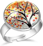 [FVQL] Ring for Women Girls, autumn tree painting, 0.67inch/1.7cm, Glass, glass