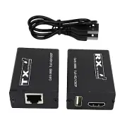 New 30M Black Aluminum USB KVM HDMI Extender RJ45 Cat6 Ethernet Network Cable