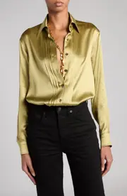 TOM FORD Fluid Fit Pleated Silk Charmeuse Button-Up Shirt