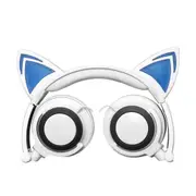 Head-Mounted Foldable Lovely Cat Ear Headphone Led Flashing Glowing Headset For Adult And Children White