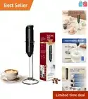 Handheld Milk Frother with Stand, Battery Operated, Stainless Steel Whisk, Bl...