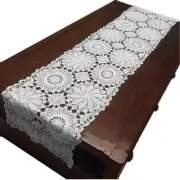 USTIDE Rustic Floral Table Runner Hand Crochet Table Doily White Cotton Lace Tab