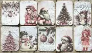 Pink Christmas vintage style junk journal pink Christmas card toppers set of 10