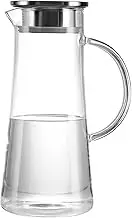 Glass Water Carafe with Lid and Spout for Hot/Cold Juices, Ice Drinks, Tea, Milk, Coffee