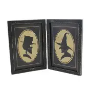 Halloween Witch And Skull Portraits Wood Hinged Frame Spider Web 100806