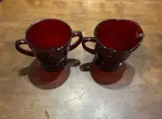 Vintage Ruby Red Glass Creamer and Sugar Set