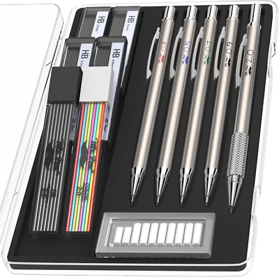 Mr. Pen- Metal Mechanical Pencil Set with Lead and Eraser Refills, 5 Sizes, 0.3