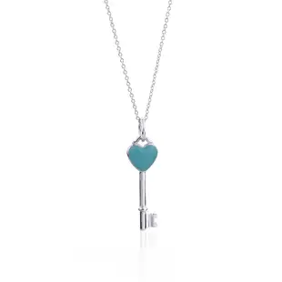 二手品 Tiffany&Co. 藍琺瑯愛心鑰匙925純銀項鍊(中)