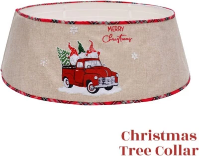 NEW IN BOX Christmas Tree Collar 30" Base Skirt Ring Burlap RED TRUCK gnomes