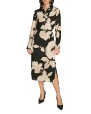 Donna Karan Belted Chiffon Midi Dress