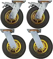 riin 4pcs Set 8inch Rubber Caster Wheel Industrial Castor Solid Treaded Tyre 2 Swivel&Lock + 2 Swivel Only for Flat or Rough Terrain 400KG ea Overall Height: 240MM