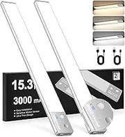 Under Cabinet Lighting with LCD Display, 2 Pack 96LED Rechargeable Motion Sensor Closet Light Indoor, 3000mAh Battery LED Light Bar, Wireless Sensor Lights for Kitchen, Wardrobe, Stair, Cupboard