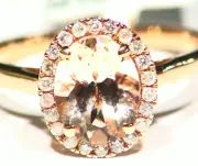 1.14CT 14K Rose Gold Natural Morganite Halo Diamond Vintage Engagement Ring