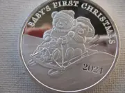 1-OZ.999 SILVER NEW 20224 BABYS 1 CHRISTMAS CUTE TEDDY BEAR GIFT BOX COIN+GOLD