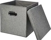 [Amazon Basics] Foldable Burlap Cloth Cube Storage Bin with Lid, Set of 2