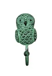 Iron Rustic Owl Design Hook - Teal Green (Size 2.5 x 1.5 x 5.5 inch)