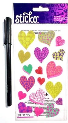 Sticko Glitter Hearts Stickers Scrapbooking Embellishment Card Making