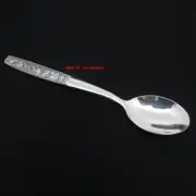 Solid 999 Fine Silver Spoon Lucky Fish and Lotus Pattern Dinner Spoon 5.11inch