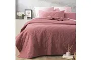 Renee Taylor Attwood VT Queen/King Bed Quilted Coverlet Stone Washed Cotton Rose