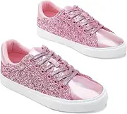 [AISFAESㅤ] AISFAES Women Glitter Sneakers Sparkly Low Top Sequins Sneakers Lace Up Tennis Shoes Comfort Bling Shoes Fashion Shiny Walking Shoes