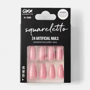 OXX Cosmetics 24 Pack Artificial Nails with Adhesive - Squareletto Shape, Nude