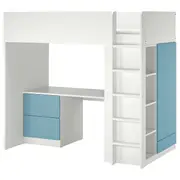 SMÅSTAD loft bed, white blue/with desk with 3 drawers, Single
