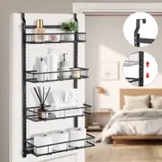 4-tier Bath Over Door Hanging Shower Caddy Adjustable Basket Holder Black