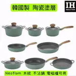 韓國製（同款鍋蓋可加購）海岸村恰恰 NEOFLAM RETRO IH  綠色木紋 陶瓷不沾鍋 平底鍋 湯鍋 雙耳湯鍋