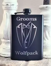 Grooms Wolfpack Black Stainless Steel 8 Oz Hip Flask W/ Funnel, Wedding Party