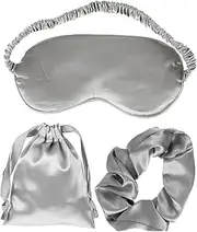 BATHVEVE 3Pcs Silk Eye Mask Set with Fashion Headband Storage Bag Travel Blindfold for Comfortable Sleep Light Blocking Eye Cover for Home and Travel Use