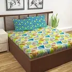 Cotton Abstract Double Bedsheet with 2 Pillow Covers - Turquise Blue and Green