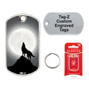 WOLF HOWLING - CUSTOMIZED - PET TAG - MILITARY Shape - Tag-Z Dog Tags
