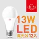 【旭光】13W高光效LED球燈泡（12入組）