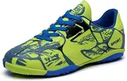 [FM2018XSL] Children's Boys Girls Football Boots Training Shoes Outdoor Sports Shoes, Green Broken Nails, 4 AU