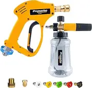 Prunarbo Pressure Washer Gun with Foam Cannon, Adaptor Quick-Fitting Pipe Union Compatible with Karcher Pressure Washer K2-K7, 5 Spray Nozzle Tips, 1L Foam Bottle (PR-M02-B)