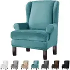 Velvet Plush High Stretch Wing Chair Cover Wing Back Arm Chair Furniture Cover