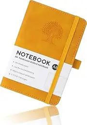 JUNART A6 Journal Notebook with PU Leather Cover and 192 Pages 14.5cm×9.5cm Premium Paper Diary,for Take Note,Office and Travel（yellow）