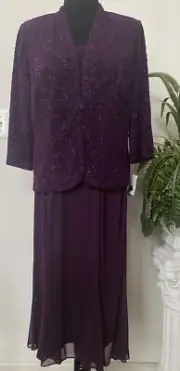 NWT Alex Evenings Shimmer Eggplant 2 Piece Jacket Dress Size 14WP, $199.95
