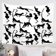 Black and White Cat Silhouettes Tapestry