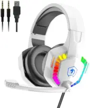 Wired Gaming Headset with Rainbow RGB Backlight Retractable Noise Isolating Mic