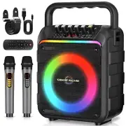 Karaoke Machine with 2 Wireless Microphones, Portable Bluetooth Speaker with ...