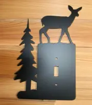 Doe DEER w Tall TREE Single Light Switch Plate Cover Wildlife Plasma Metal Art