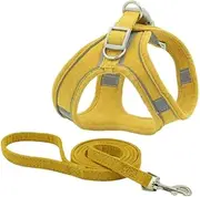 Dog Cat Harness and Leash Reflective Dog Cat Harnesses Vest Pet Dog Nylon Harness and Leash Set for Small Medium Chest Strap Walking Leash Yellow M