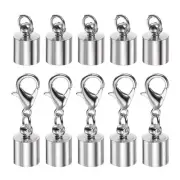 10pcs Cord End Cap 6.5mm ID Lobster Claw Clasp End Caps Silver Tone