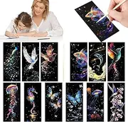 Scratch Bookmark Craft - Students Scratch Paper Set of 12 - Bookmarks Art Paper Kit for Kid Students Christmas Party Favor
